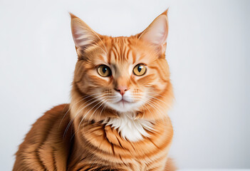 Obraz premium cute ginger cat sitting looking camera white background high resolution high details vibrant