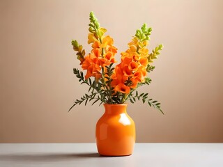 Orange Snapdragons in a Vase - Modern Minimalistic Background. Elegant, nature-inspired illustration perfect for diverse projects, from marketing to home decor. © happie