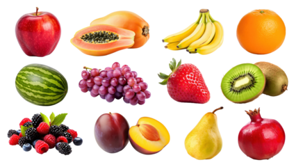 PNG various fruit food element set, transparent background