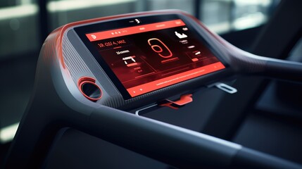 High-tech treadmill with a digital display in a modern gym
