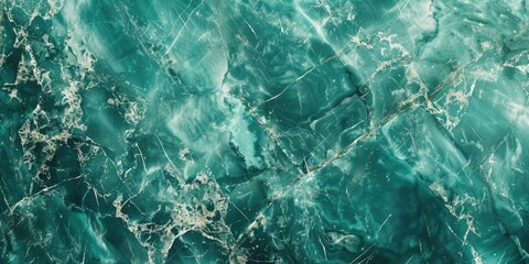 Obraz premium A green marble wall with a blue and white swirl pattern. The wall is textured and has a rough surface