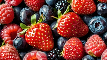Fototapeta premium Vibrant collection of ripe berries, featuring strawberries, blackberries, raspberries, and blueberries, cut out.