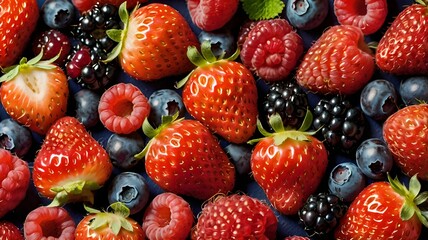 Obraz premium Vibrant collection of ripe berries, featuring strawberries, blackberries, raspberries, and blueberries, cut out.