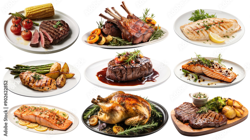 Sticker png steak food element set, transparent background