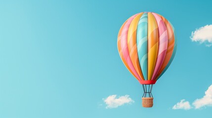 Naklejka premium Colorful hot air balloon adorned with artistic swirls and shapes, centered on an isolated sky backdrop, with plenty of room for text overlay