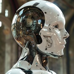 Fototapeta premium Futuristic robotic wired pilot in white. 3d rendering