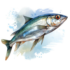 Fototapeta premium Watercolor Anchovy, clipart Illustration, Generative Ai