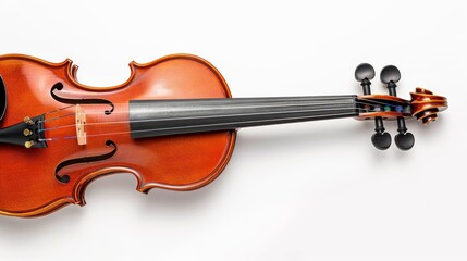 Fototapeta premium Close-up of a classic violin and bow, isolated on a clean white background, ample space for copy text around the instrument