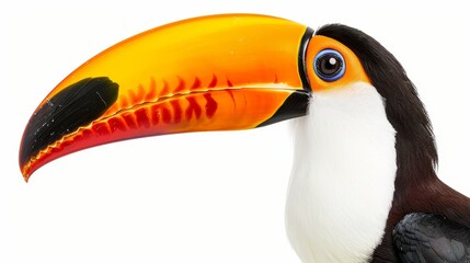 Fototapeta premium Close-up of a vibrant toucan, showcasing its colorful beak, with isolated white background and space for copy text