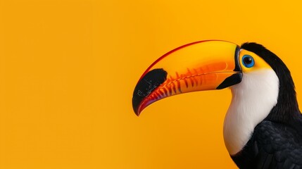 Naklejka premium Colorful toucan with striking beak details, isolated against a plain background, perfect for text overlay