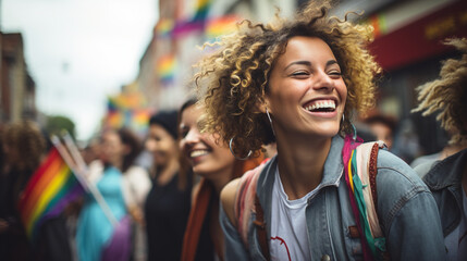 Obraz premium Smiling queer people celebrating pride together, photography.