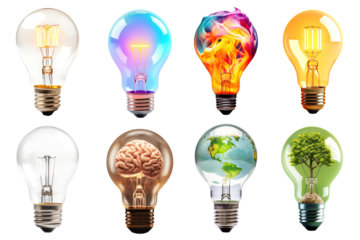 Creative light bulb png element set, transparent background