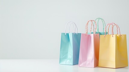 shopping bags in various colors isolated against a white background, Generative AI.