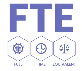 FTE - Full Time Equivalent acronym, business concept background. word lettering typography design illustration with line icons