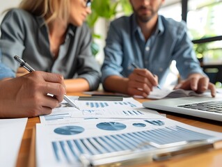 Business Team Discussing Financial Strategies in Collaborative Office Setting