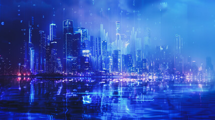 Obraz premium Smart digital city with connection network reciprocity over the cityscape . Concept of future smart wireless digital city and social media networking systems that connects people within the city