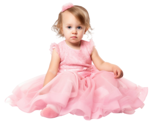 PNG Girl wearing a pink princess dress sitting portrait fashion.