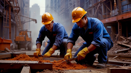 Construction workers at work site