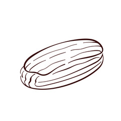 Eclair in line art style. French bakery design element. Vector illustration isolated on a white background.