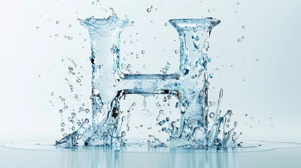 Capital letter H made of blue water splashes or ice on light background. Scrapbook activity. Generative AI