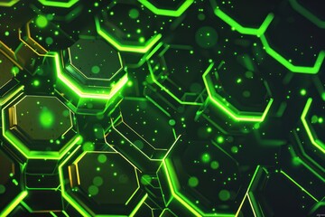 Obraz premium abstract futuristic background with green neon honeycomb wallpaper