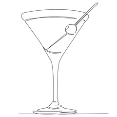 One continuous single drawn line art doodle glass, alcohol, beverage, vermouth, cocktail. isolated image hand-drawn outline on white background.