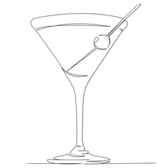 One continuous single drawn line art doodle glass, alcohol, beverage, vermouth, cocktail. isolated image hand-drawn outline on white background.