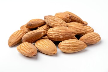 Fototapeta premium Almonds fresh healthy nuts on white plain background. Isolated on solid background