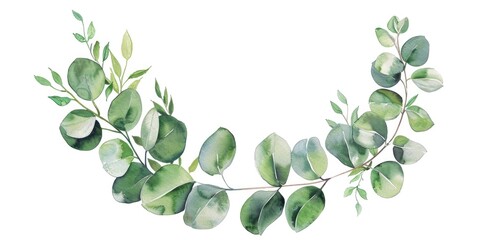 Obraz premium A watercolor painting of a green leafy plant with a white background. The painting has a calming and peaceful mood, with the green leaves and white background creating a sense of serenity