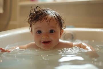 Baby Delighting in the Bathtub during Bath Time