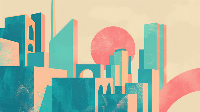 Risograph artistic riso print travel poster, card, wallpaper or banner illustration, modern, isolated, clear, simple of Arar, Saudi Arabia. Artistic, screen printing, stencil