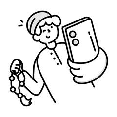 Doodle style icon of muslim selfie 


