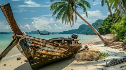 Fototapeta premium Beached Boat on a Tropical Island