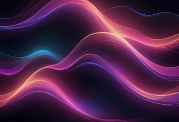 Neon colored abstract waves overlaying a dark background