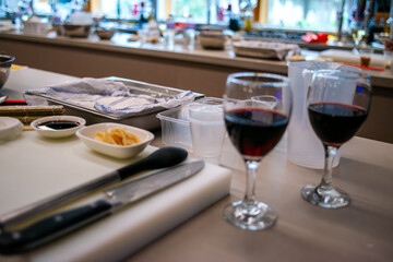 Elegant Prep: Sushi Workshop Kitchen with a Glass of Wine