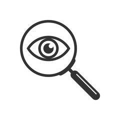Eye and magnifier glass graphic icon. Eye in magnifier isolated sign on white background. Vector illustration