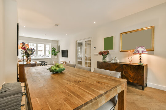Spacious dining room with modern interior design