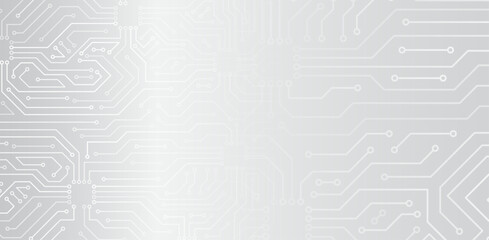 Abstract gray high-tech background consisting of printed circuit board and other technological elements. Digital communication, data protection, futuristic presentation, scientific cover.