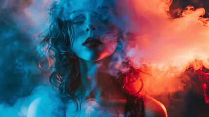 Fototapeta premium Mysterious portrait of a woman in colorful smoke