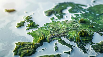 A detailed map of Europe showcases regions highlighted in green, representing areas dedicated to environmental conservation and global sustainability initiatives