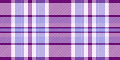 Silk vector check tartan, celtic plaid textile seamless. Paper texture background fabric pattern in white and purple colors.