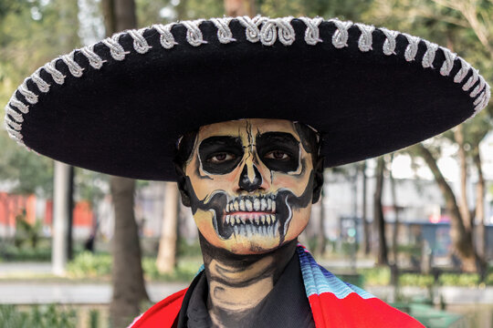 Festive Catrin in traditional attire celebrates Day of the Dead