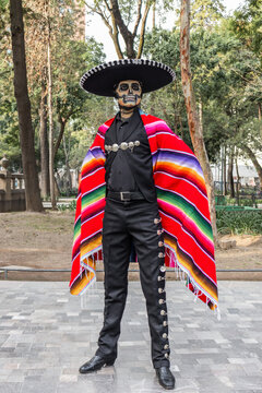 Colorful Catrin in traditional attire celebrates Day of the Dead