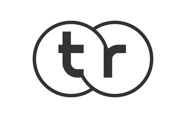 TR business company emblem with outline rounds and letters t r. Logo template of two merged circles for brand identity, logotype. Vector Infinity symbol