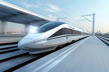 Fototapeta premium Travel brochures, contemporary transportation, and technology themes would all benefit from this high-speed train in motion, Generative AI.