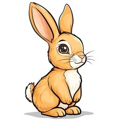 Obraz premium A cute cartoon bunny with large eyes and long ears sits upright, exuding a friendly and cheerful demeanor.