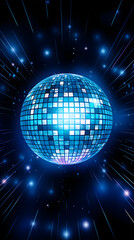 Digital luminous blue disco ball abstract graphic poster background