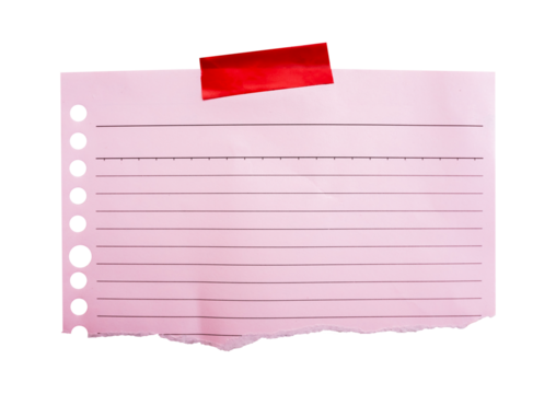 blank note paper with tape isolated on white