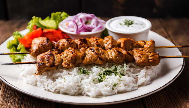 Traditional Turkish Chicken skewers Kebab. Traditional Turkish cuisine. Grilled Perfection. Tavuk şiş kebap
