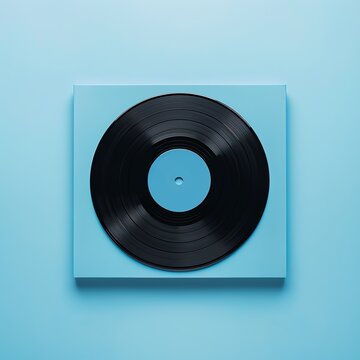 Minimalist photograph of a vinyl record against a blue background, highlighting retro music culture and classic audio technology.